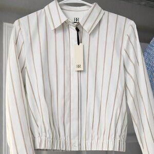 BR White Stripe Cropped Button Front Shirt XS NWT